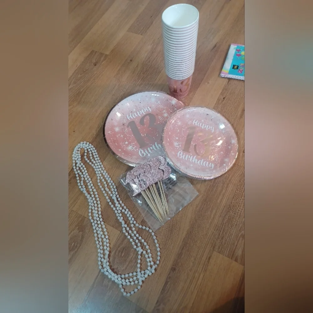 Pink and Gold 13th Birthday Party Supplies Set